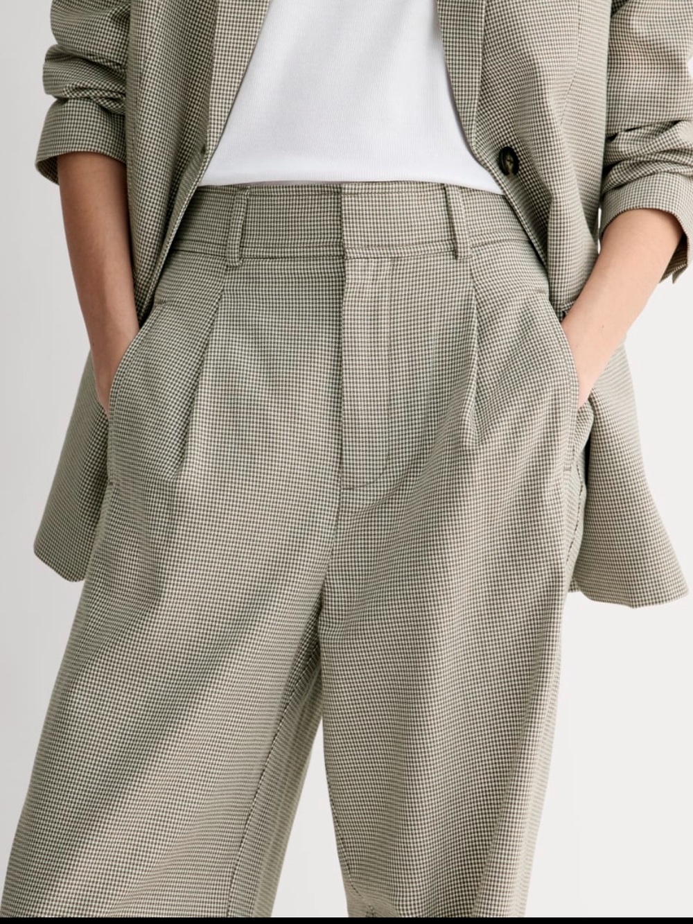 Everlane Draper Pleated Pant Deep Taupe Mini Gingham Wide Leg Size 4
